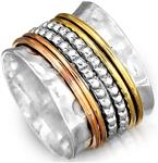 Boho-Magic 925 Sterling Silver Spinner Ring with Brass and Copper Fidget Rings for Women Wide Band