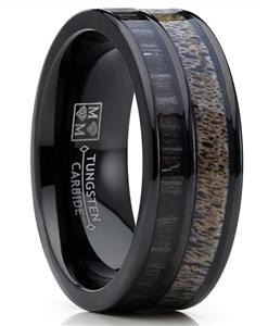 Metal Masters Co. Men's Tungsten Ring Wedding Band Real Deer Antler, Koa Wood Inlay, Outdoor Hunting 