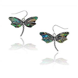 Sunnity Antiqued Silver Dragonfly Drop Earrings with Abalone Inlay and Crystal Detail,One Size 