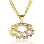 Halukakah ● Gang ● Men's 18k Real Gold Plated Defense Glove Pendant Artificial Diamond Set Necklace with Free Cuban Chain 30