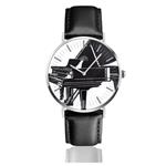 Vintage Grand Piano Big Face Watch for Men, Water Resistance Wrist Watches in Leather Band Stainless Steel Quartz Watch for Women Girls Boys 38mm/1.5