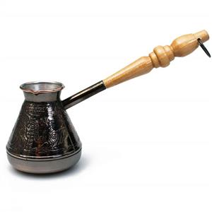Copper Turkish Greek Coffee Pot Leopard Ibrik, Briki, Cezve, Turka With Wooden Handle - 200 ml 