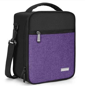 Lunch Box with Solid Padded Liner,Amersun Spacious Insulated School Lunch Bag Durable Thermal Lunch Cooler Pack with Strap for Boys Men Women Girls Adult Camp Beach,2 Pockets(Black Purple) 