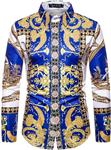 ief.G.S Men's Print Dress Shirt, Fashion Long Sleeve Luxury Design 