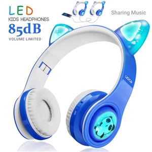 WOICE Wireless Bluetooth Kids Headphones, LED Flashing Lights, Music Sharing Function, 85db Volume Limited, Over-Ear and Build-in Mic Wireless/Wired Children Headphones for Boys Girls (Blue) 