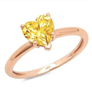 1.95ct Brilliant Heart Cut Solitaire Canary Yellow Simulated Diamond CZ Ideal VVS1 D 5-Prong Classic Designer Statement Ring Solid Real 14k Rose Gold for Women