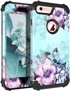 Casetego Compatible iPhone 6S Case,iPhone 6 Case,Floral Three Layer Heavy Duty Hybrid Sturdy Armor Shockproof Full Body Protective Cover Case for Apple iPhone 6S/6,Blue Flower 