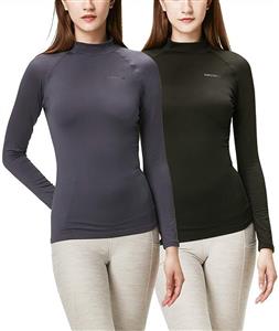 DEVOPS Women's 2 Pack Thermal Heat-Chain Compression Baselayer Tops Mock Turtleneck Long Sleeve T-Shirts 