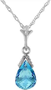 Galaxy Gold 14k Solid White Gold Pendant Necklace with Briolette Blue Natural 2.50 Topaz 