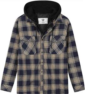 WenVen Men's Thicken Plaid Flannel Quilted Shirts Jacket with Removable Hood 