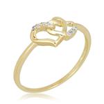 AVORA 10K Yellow Gold Double Heart Ring with Simulated Diamond CZ 