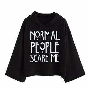 Keepfit Women Hoodies Sweatshirt Batwing Long Sleeve Loose Casual Tops Printed Normal People Scare Me 