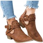 Women's Retro Strap Buckle Ankle Short Booties Comfy Cutout Leather Boots Pointed Toe Low Heel Combat Style Western Shoes