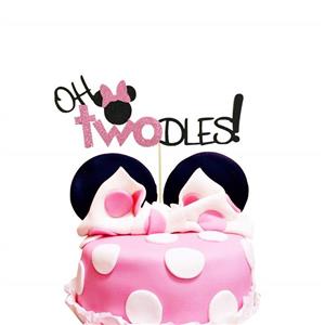 Oh Twodles Minnie Mouse Cake Topper,Second 2nd Birthday Party Supplies Decorations for Baby Girl Bday 