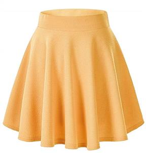 Moxeay Women's Basic A Line Pleated Circle Stretchy Flared Skater Skirt 