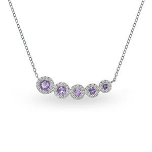 Sterling Silver Genuine, Created or Simulated Gemstone Graduated Journey Necklace with White Topaz Accents