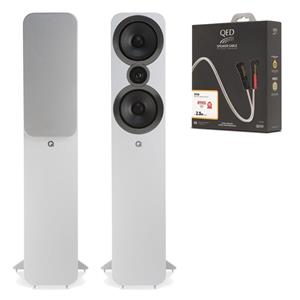 Q Acoustics 3050i Floorstanding Speaker Pair + QED Reference XT40 Speaker Cables (2M) (Arctic White) 