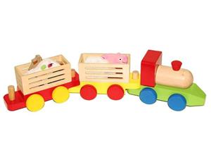 Dazzling Toys Wooden Train Toy Set + 4 Cute Animals | Fun Wood Farm Train for Kids Toddlers | Classic Gift Set 