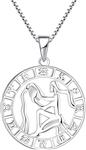 YL Constellation Necklace Sterling Silver Zodiac Jewelry Astrology Disc Horoscope Pendant 14K White Gold Plated,Box Chain