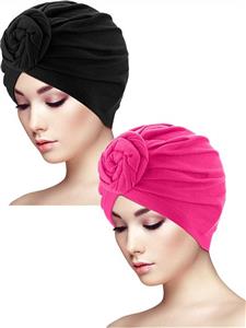 Yaomiao 2 Pieces Sleep Soft Turban Caps Printed Turban Hat Sleep Hat Headwears for Women 