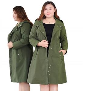 Plus Size Trench Coat Women Spring Autumn Hooded Tooling Windbreaker Female Basic Coat ArmyGreen Coats 