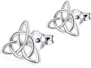 925 Sterling Silver Good Luck Irish Celtic Knot Triangle Vintage Stud Earrings 