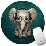 Marphe Mouse Pad Green Pattern Headset Music Elephant Mousepad Non-Slip Rubber Gaming Mouse Pad Round Mouse Pads for Computers Laptop