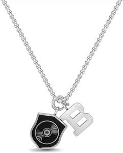 Ben Sherman Adjustable Men's Black Shield and B Charm Pendant Necklace on Rolo Chain in Stainless Steel Silver 