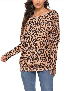 Feager Women's Leopard Print Tops Batwing Sleeve Off Shoulder Casual Sweatshirt Blouse 