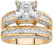 14K Yellow Gold over Sterling Silver Princess Cut Cubic Zirconia Bridal Ring Set