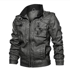 CRYSULLY Men's Fall Faux Leather Jacket Vintage Stand Collar Zipper Pu Leather Biker Jackets