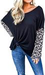 Dressmine Women's Off Shoulder Tunic Tops Loose Leopard Print Long Sleeve Shirts Pullover Sweatshirts