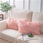Phantoscope Pack of 2 Luxury Series Throw Pillow Covers Faux Fur Mongolian Style Plush Cushion Case for Couch Bed and Chair,Pink 12 x 20 inches 30 x 50 cm