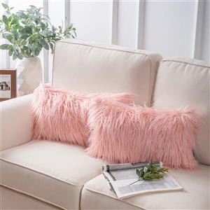 Phantoscope Pack of 2 Luxury Series Throw Pillow Covers Faux Fur Mongolian Style Plush Cushion Case for Couch Bed and Chair,Pink 12 x 20 inches 30 x 50 cm 