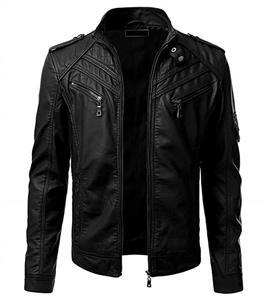 chouyatou Men's Vintage Full Zip Cool Chest Casual Moto Faux Leather Jacket