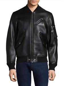 Diesel Men's Black Leather L-Wildfire Bomber Jacket, Black Size Medium $798