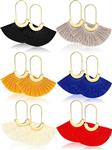 6 Pairs Bohemian Tassel Earrings Thread Fringe Earrings Retro Cotton Hoop Earrings Fan Shaped Earring for Women Girls