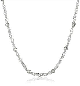 Amazon Essentials Sterling Silver Singapore Bead Chain Station Necklace 