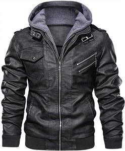 chouyatou Men's Vintage Removable Hooded Slim Motorcycle Faux Leather Bomber Jacket