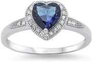 Blue Sapphire Heart Halo .925 Sterling Silver Ring Sizes 4-12
