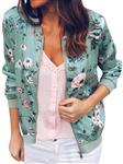 Kulywon Womens Ladies Retro Floral Zipper Up Bomber Jacket Casual Coat Outwear