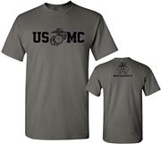 Lucky Ride Marine Corps Bull Dog Front and Back USMC Men's Military T-Shirt