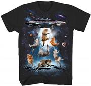 UFO Cats Kitten Cat Lover Outerspace Planets Stars Galaxy Funny Humor Pun Adult Men's Graphic T-Shirt Tee Shirt