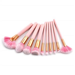 ست براش اصل ۱۰ تکه اسکالپ و بلند فن فیو بی اچ کازمتیک Jam Lee Makeup Brushes Set 10 pcs Pink Wood Handle Soft Nylon Bristles Kabuki Makeup Brush Cosmetic Brushes Eyeshadow Eyeliner Blush Brushes