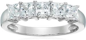 Platinum or Gold Plated Sterling Silver Princess Cut 5 Stone Ring made with Swarovski Zirconia 