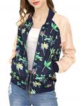 Allegra K Women's Floral Jackets Contrast Zip Up Light Weight Bomber Jacket