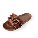 MUDAN Women's Flat Sandals Ruffle Sliders Comfort Satin Mules Sandal