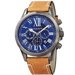 Akribos XXIV Men's Multifunction Watch - 3 Subdials with Date Window - Engraved Concentric Circles Dial and Large Roman Numerals on Genuine Leather Strap - AK897