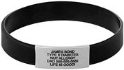 the ICE ID Silicone Medical Alert ID Bracelet for Women Men Kids – Stainless Steel - Free Custom Laser Engraving – Black – Personalized - Waterproof - Emergency Identification - Sport - 12mm Wide