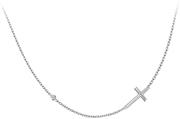 FANCIME White Gold Plated 925 Sterling Silver CZ Cubic Zirconia Sideways Cross Pendant Necklace For Women Girls, 42 + 3 cm